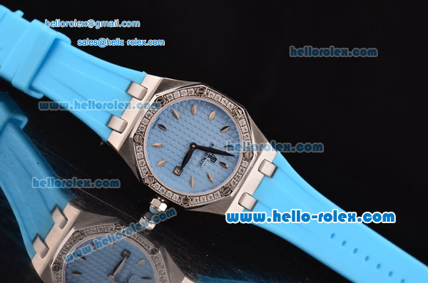 Audemars Piguet Royal Oak Lady Miyota OS2035 Quartz Steel Case with Diamond Bezel Blue Dial and Blue Rubber Strap - Click Image to Close